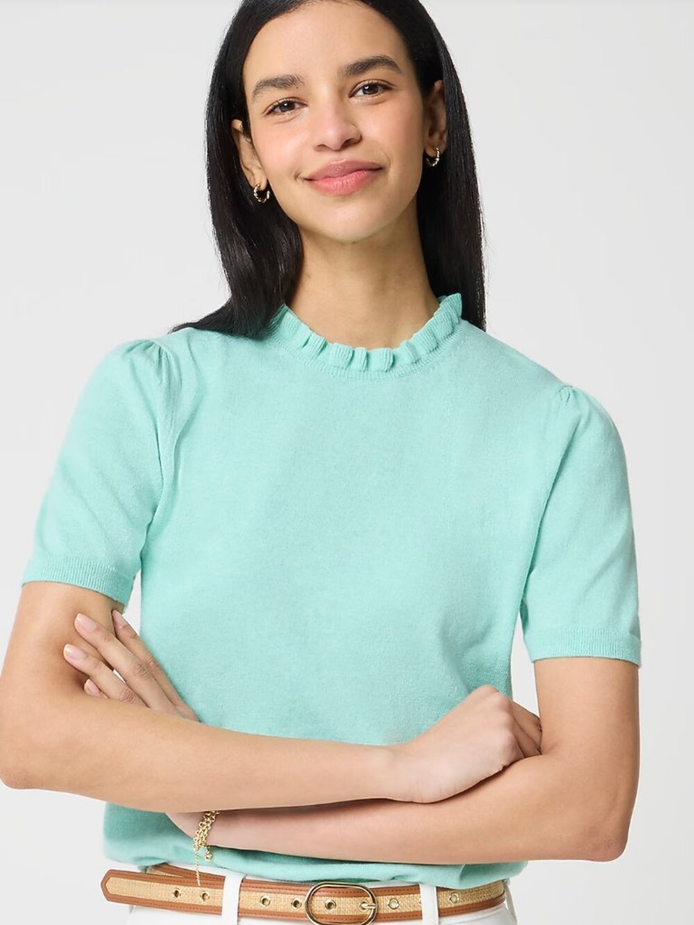 NEW NWT J. Crew Factory Short-sleeve Ruffleneck Sweater Color: Sandwashed Mint